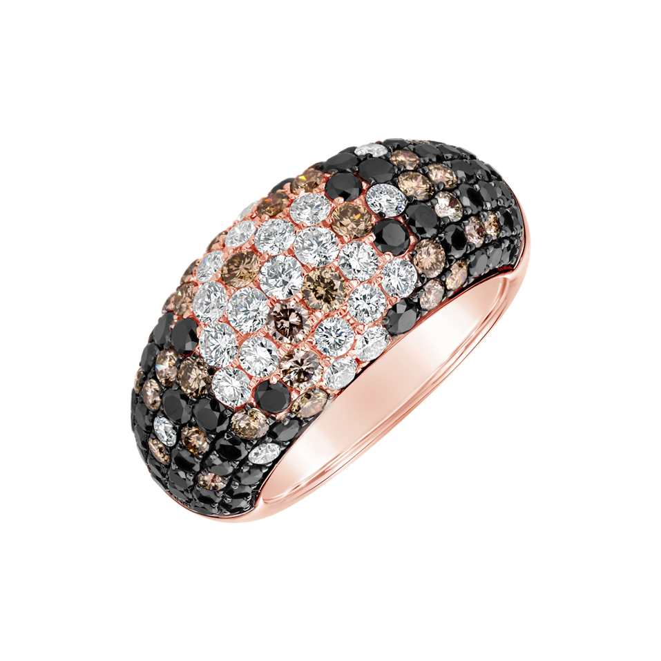 Prsten s růžovými,hnědými a černými diamanty Inferno Miracle