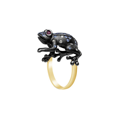 Prsten s diamanty, safíry a rubíny Blue Frog